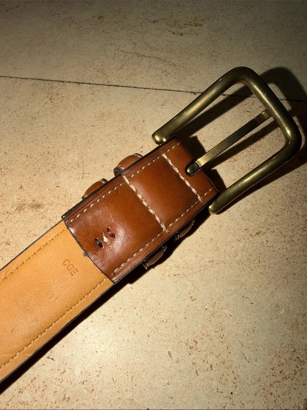 Tommy Hilfiger Leather Men's Belt in Tan - Classic Brass Buckle